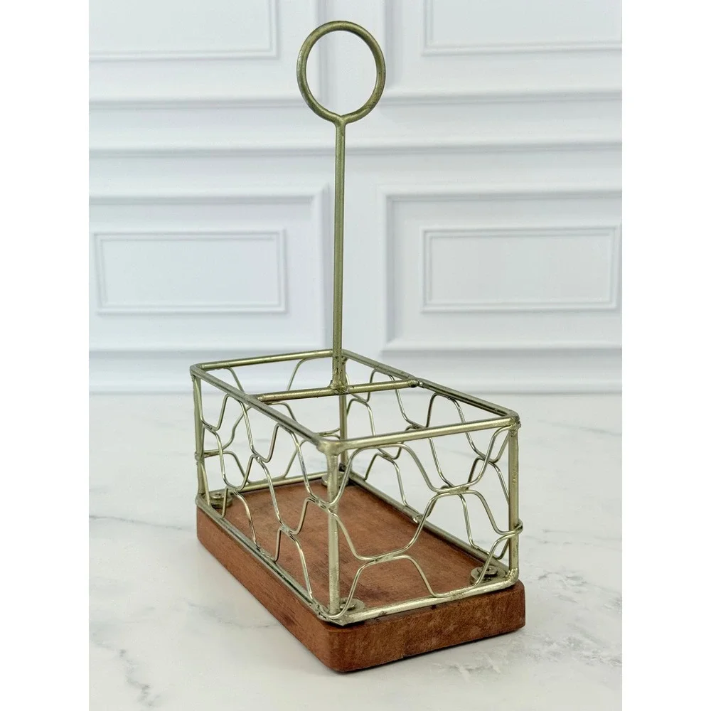 Gold Wire Spice Salt Pepper 2-Compartments Condiment Caddy 5